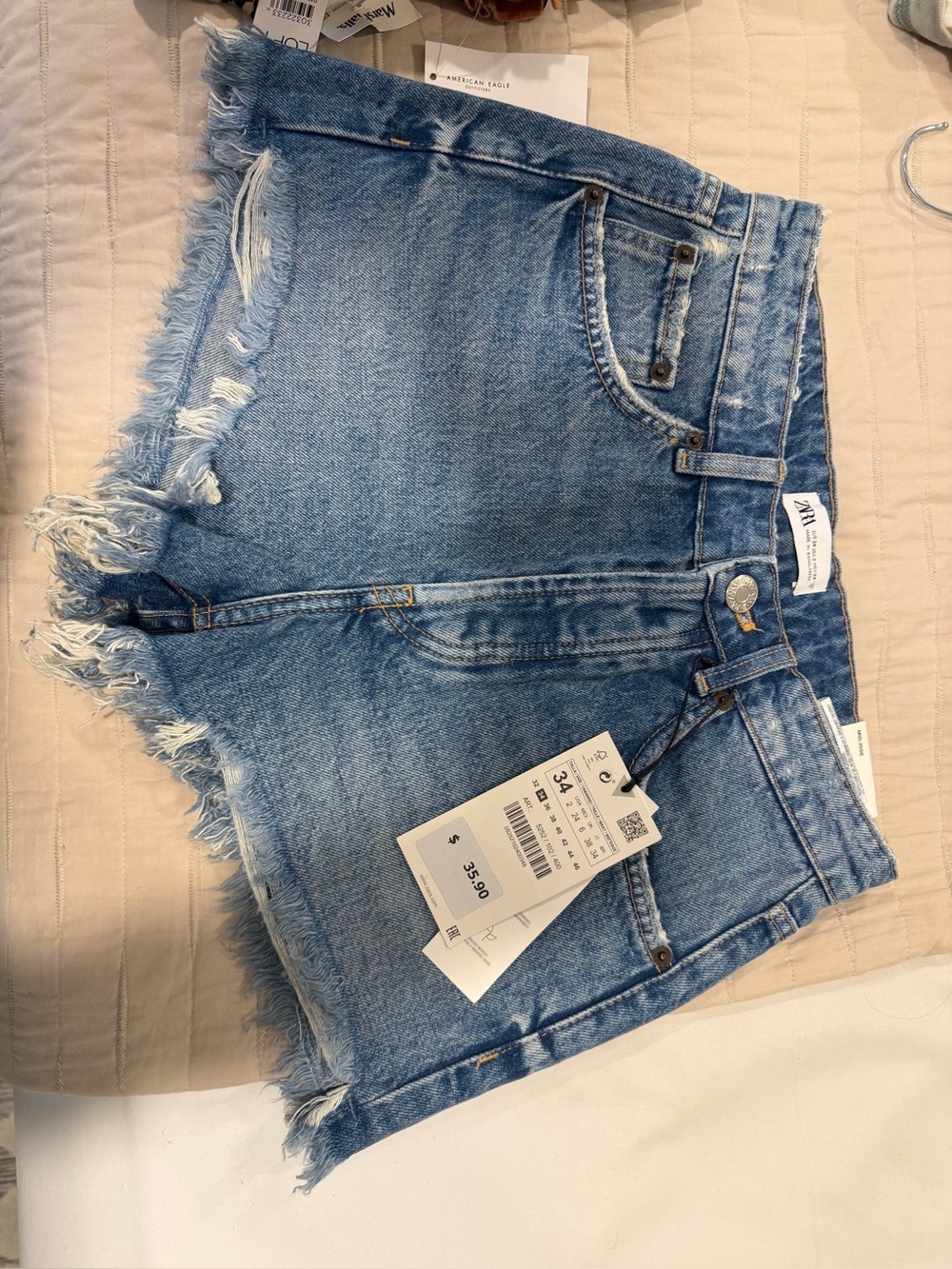 Zara Light Blue Distressed Frayed Hem Denim Shorts